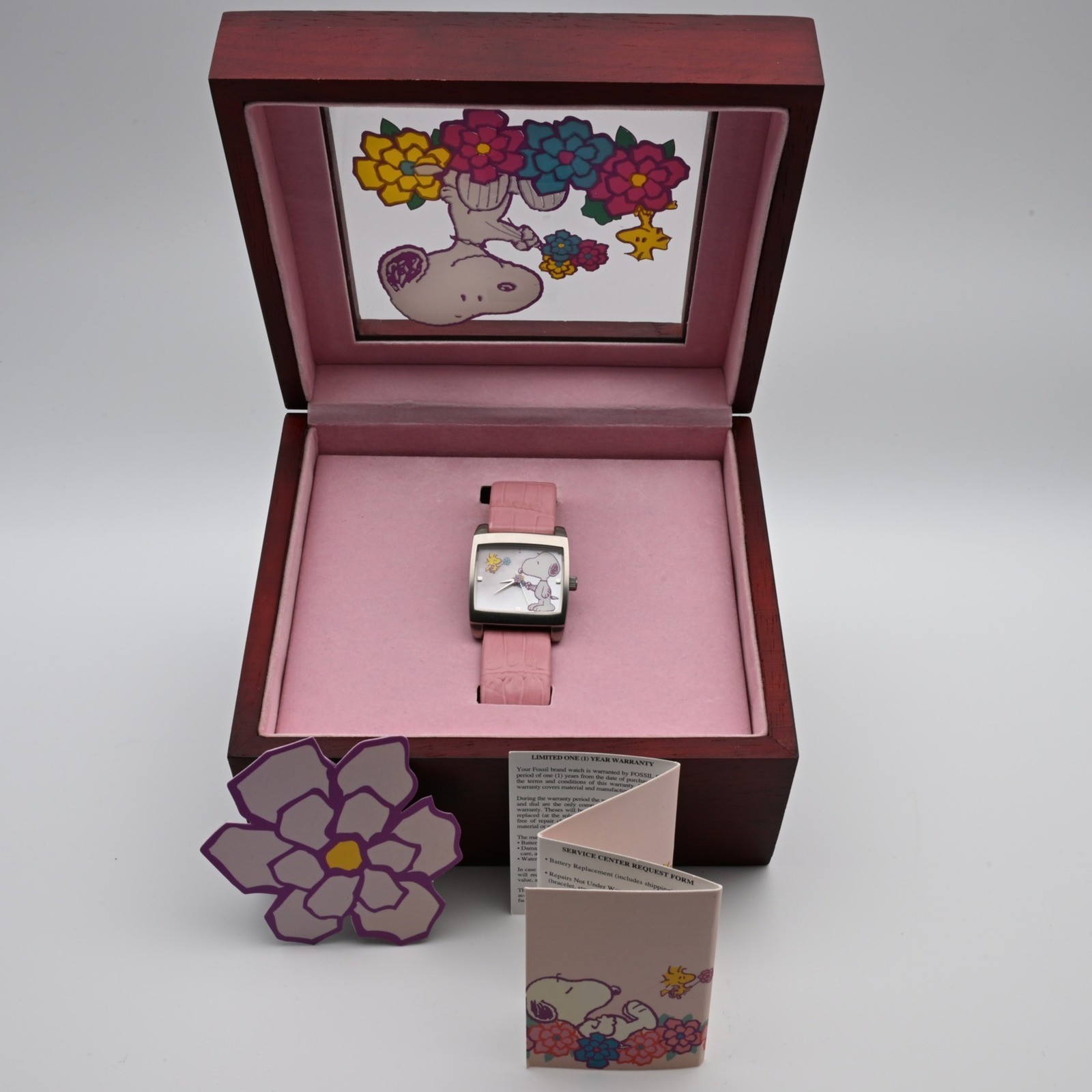 Rare Fossil Limited Edition Snoopy Watch Pink Leather Peanuts Box 416/2000
