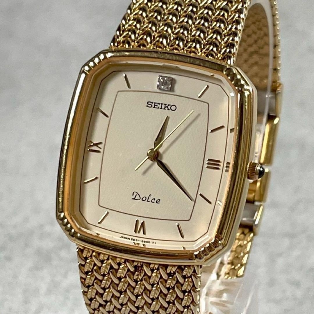 SEIKO Dolce 1P Diamond Quartz Watch Gold 5E31-5A90 New Battery Working