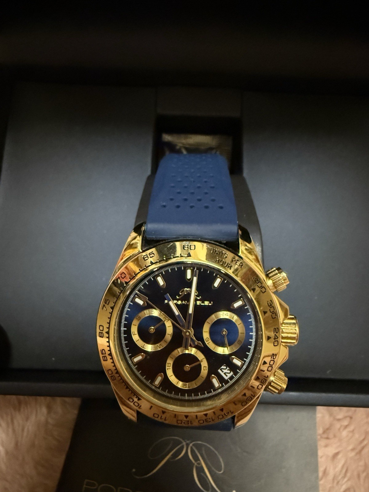Porsamo Bleu Alexis Sport Watch Gold & Blue Silicone Strap Chronograph 924BALR