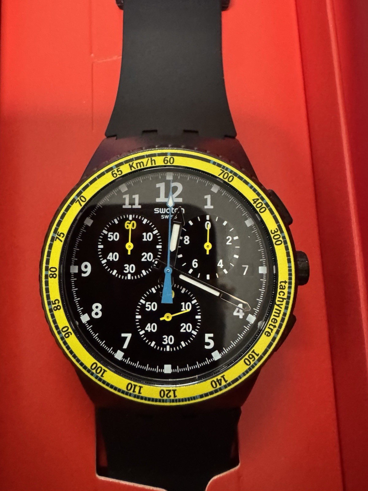 NEW🚨Swatch Chronograph SIFNOS SUSB404 Swiss Quartz Tachymeter Black Watch 42mm