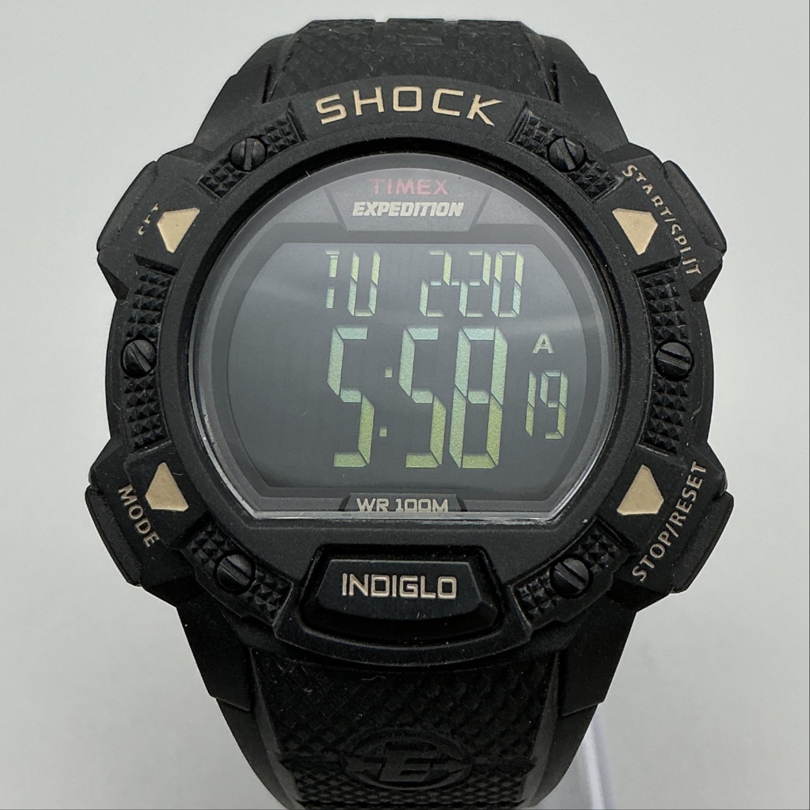 Timex Expedition Shock Mens Watch 44mm Black Digital WR 100M BROKEN BACKLIGHT