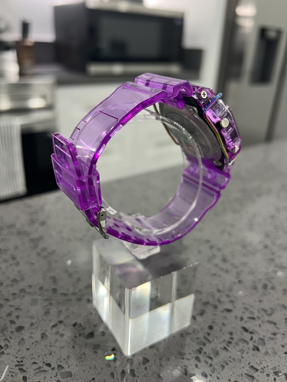 Gshock DW5600 Mod Custom Skmei Watch Clear Purple Black Dial / Travel Case