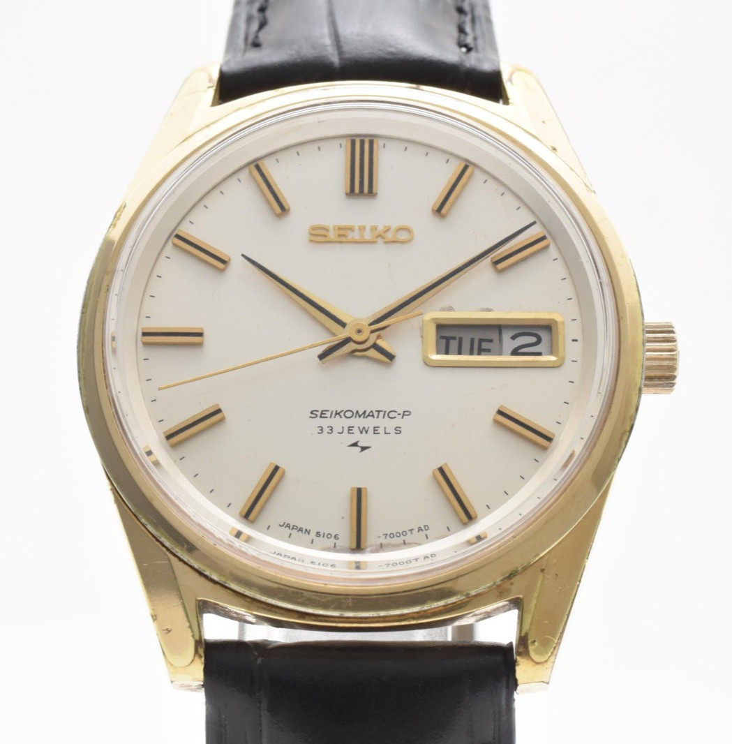 Vintage SEIKO Matic-P 5106-7000 33 Jewels Gold 35mm Men Automatic Watch JAPAN