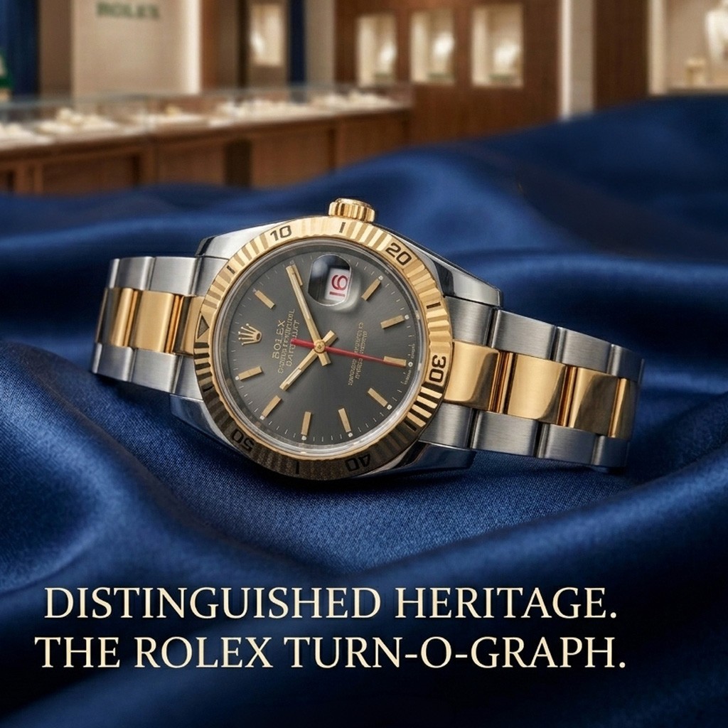 Rolex Datejust 116261 Turn-O-Graph Steel 18K Yellow Gold band Black Dial Watch