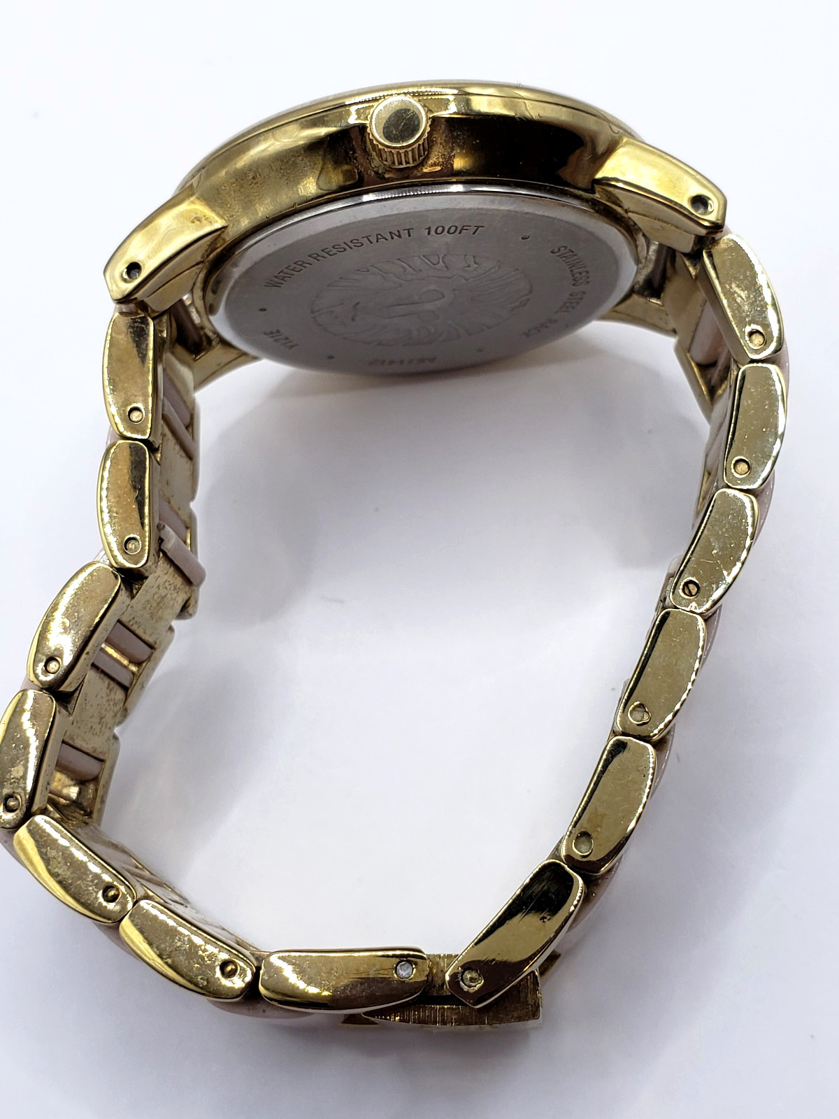 Anne Klein Womens Watch 37mm Gold Tone Pink Ceramic AK/1412 New Battery