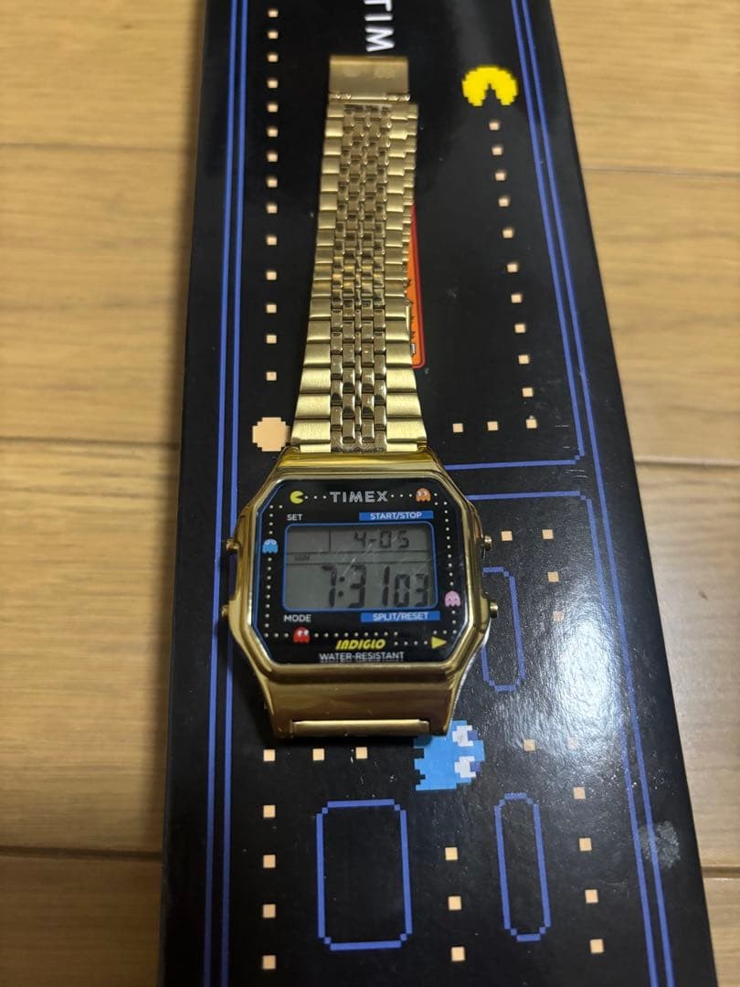 TIMEX T80 PacMan Collaboration Gold Digital Watch 34mm Case Limited Edition