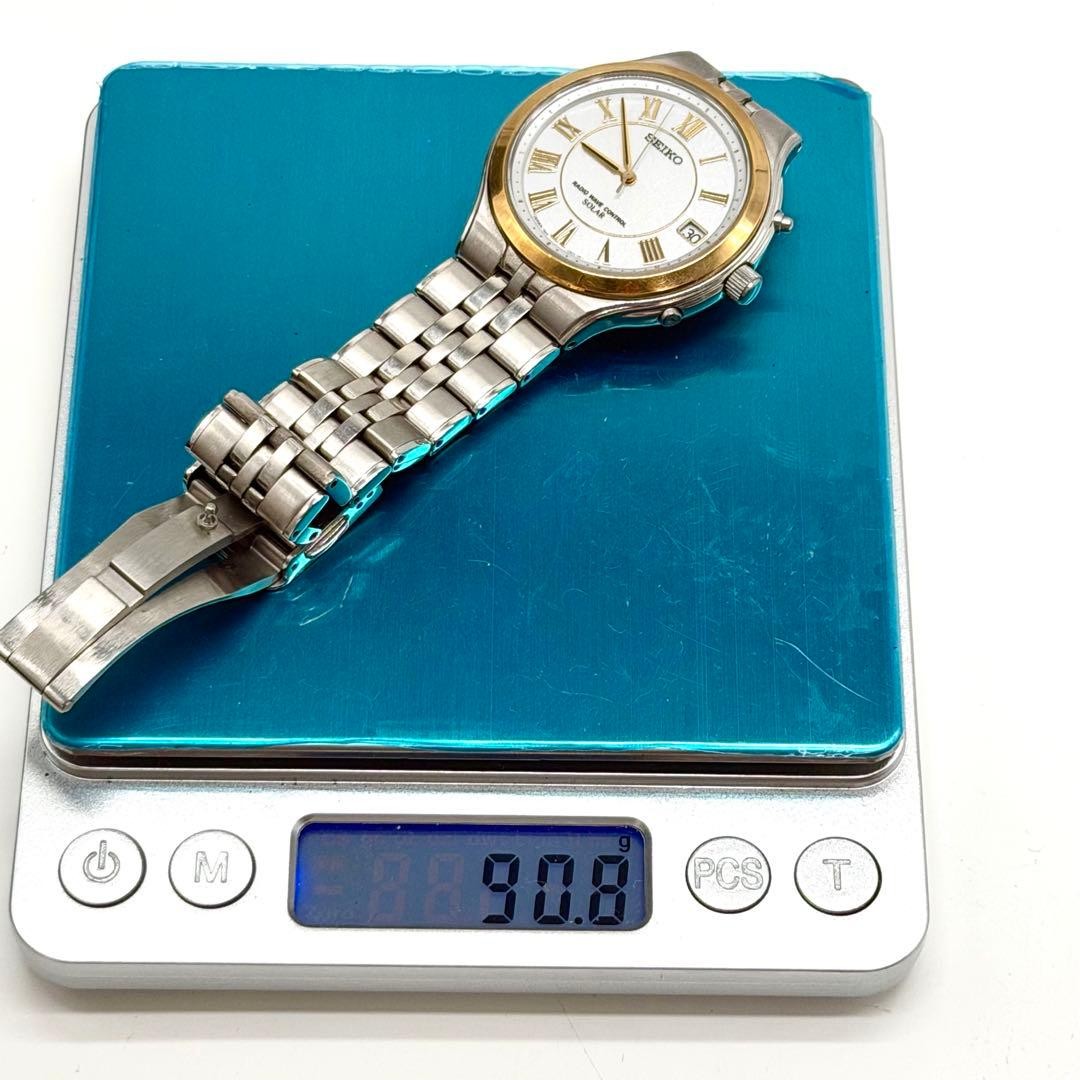 Seiko 7B22-0AM0 Radio Wave Solar Watch Roman Numerals Gold Silver Japan 071239