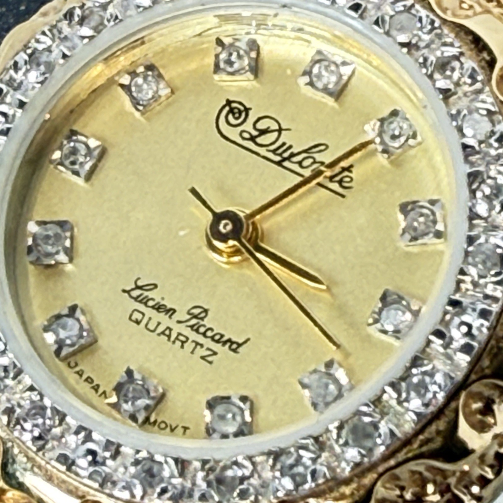 Vtg Lucien Piccard Dufonte Womens Watch Gold Tone Diamonds New Battery