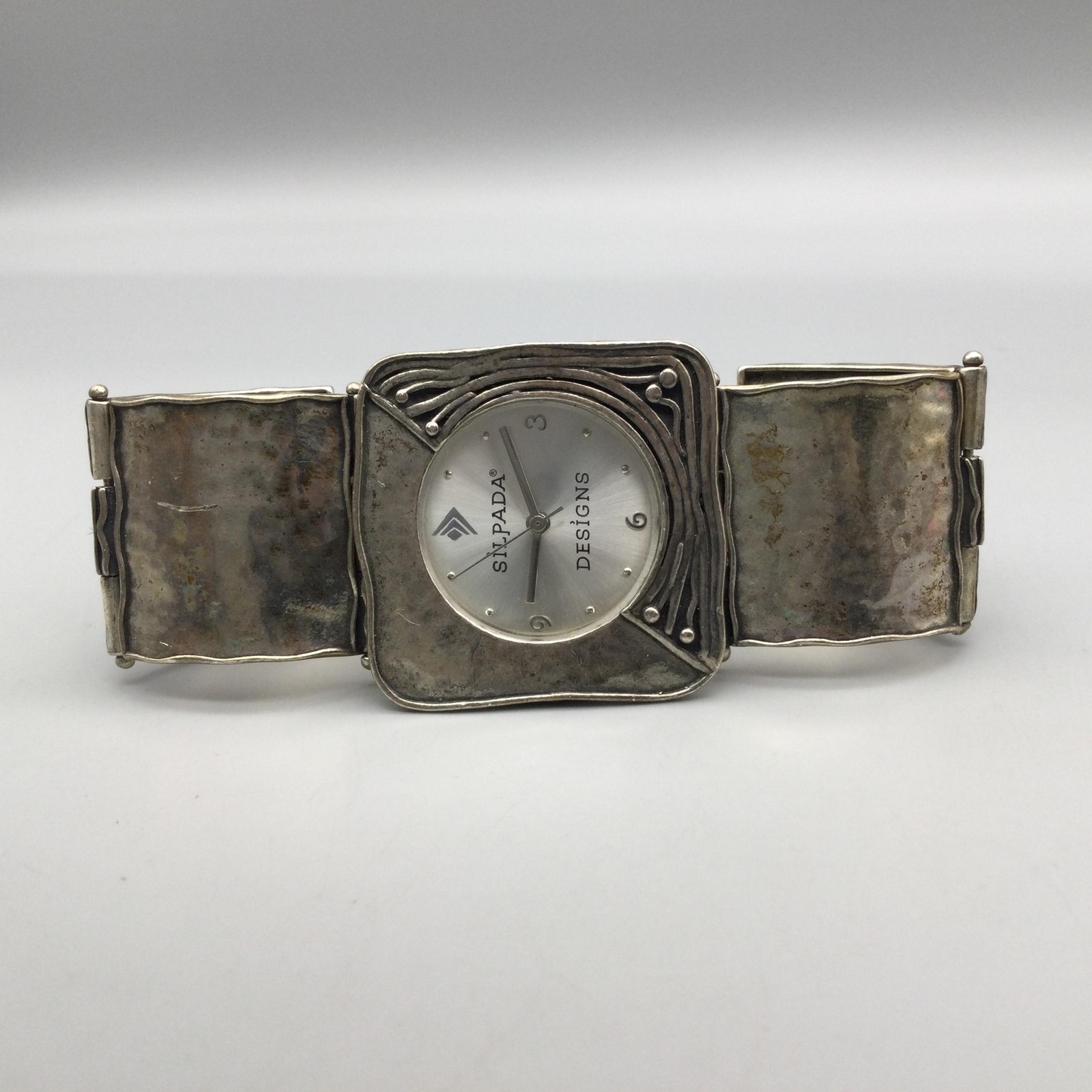 Silpada Womens Watch 33mm Sterling Silver Cuff Hammered Cuff New Battery 6.75″