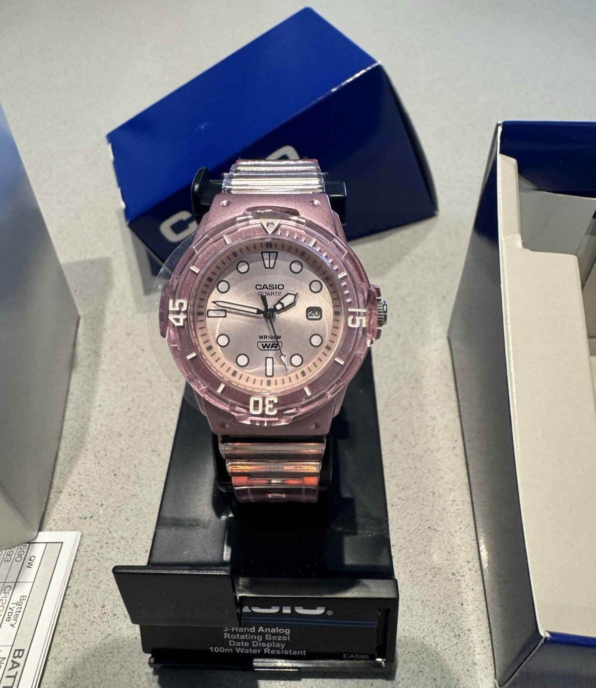 Casio Quartz Analog Diver Watch 100m Pink Resin 42mm Rotating Bezel Date Box