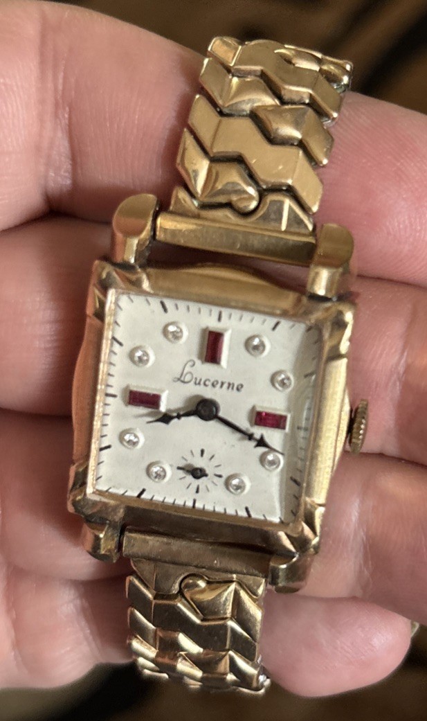 Vintage Men’s Lucerne Ruby Diamonds Watch Fancy Lugs Drema 1/20 10k GF Bracelet