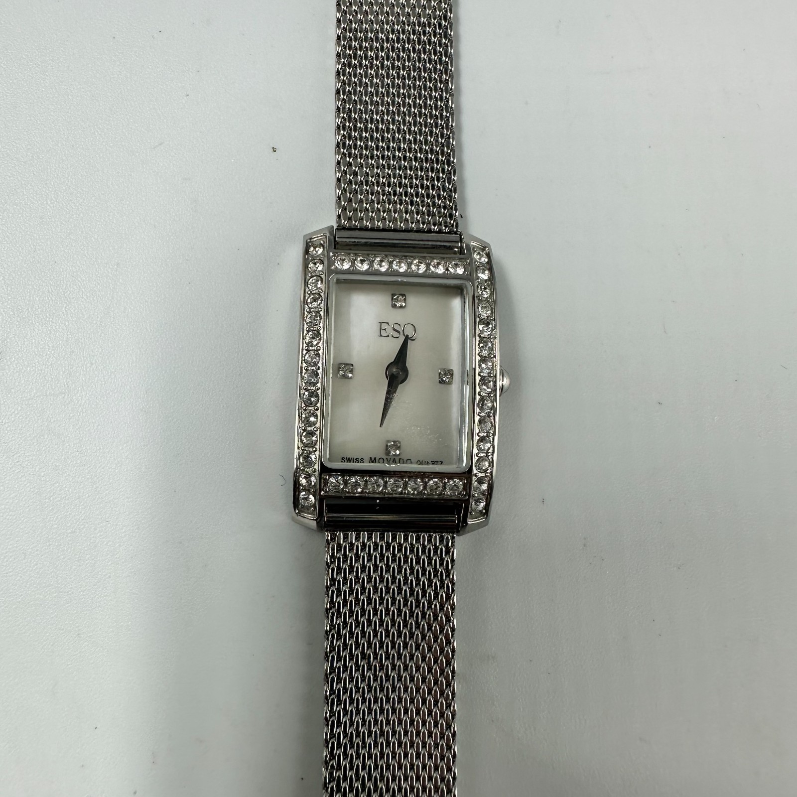 ESQ by Movado Watch Women Silver Tone Mother of Pearl Dial Mesh Band New Battery