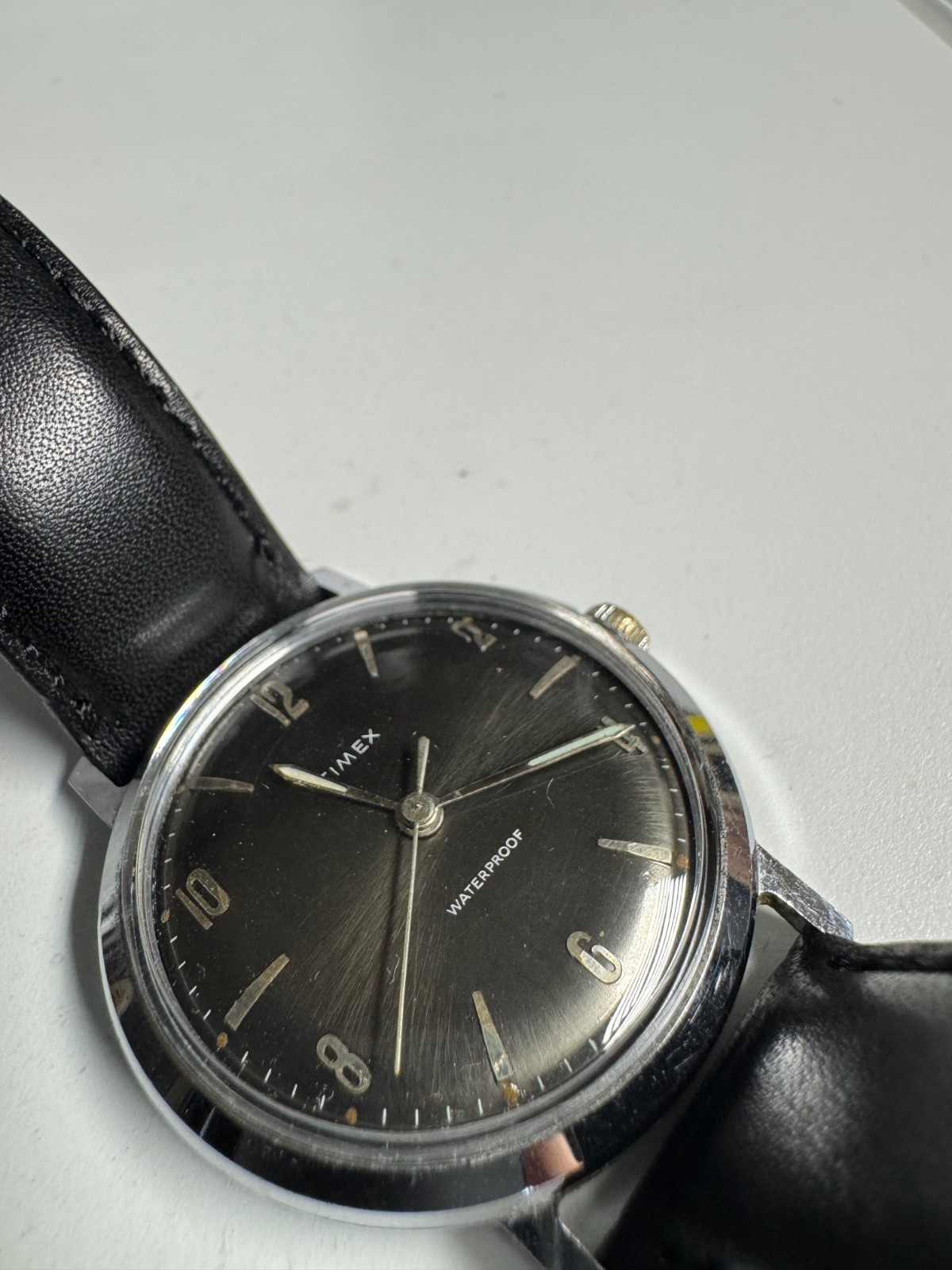 Timex Vintage 1960s Marlin Wind Up 34MM Midnight Sunburst New Crystal Runs Good