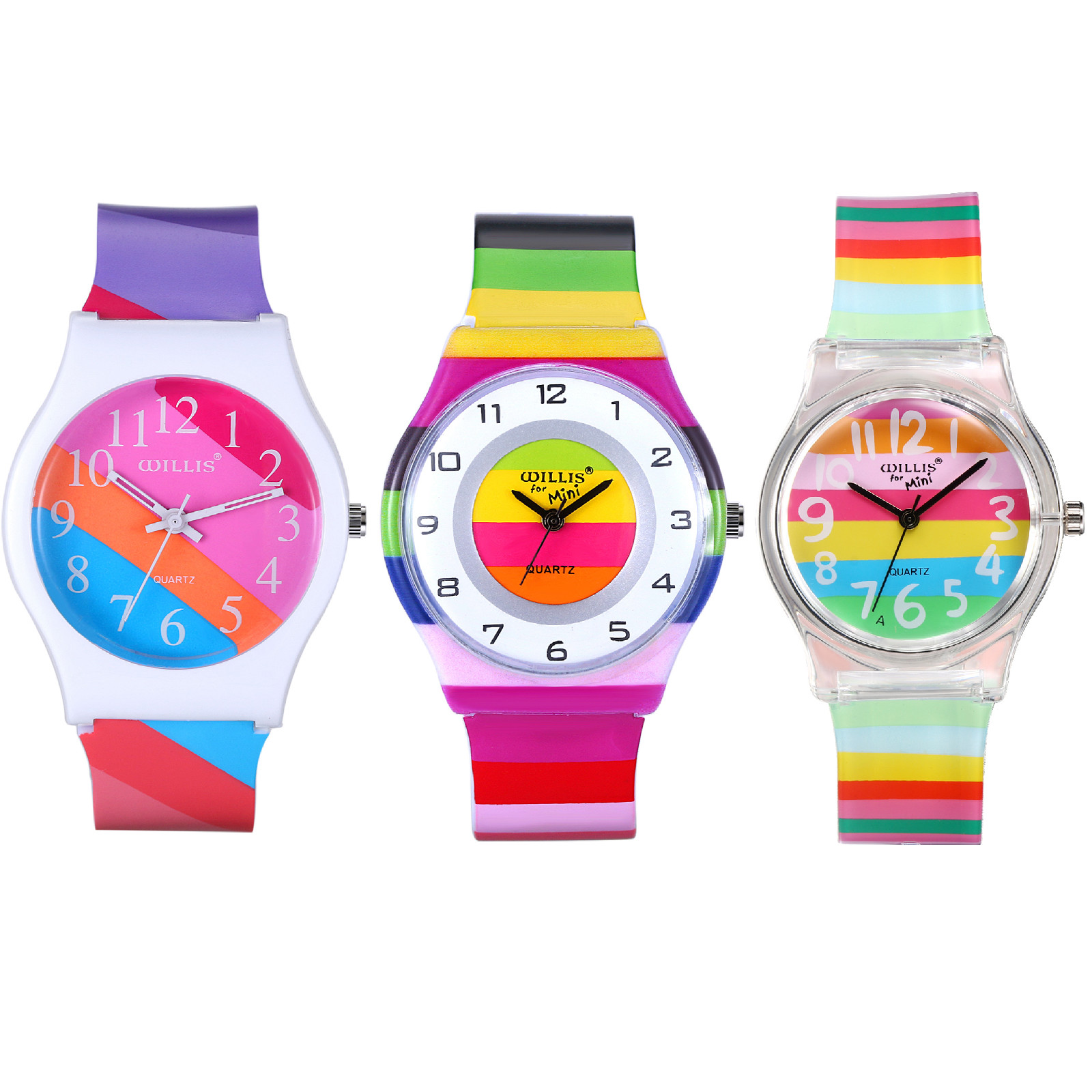 Kids Rainbow Jelly Color Silicone Band Cartoon Quartz Watch for Boys Girls Teen