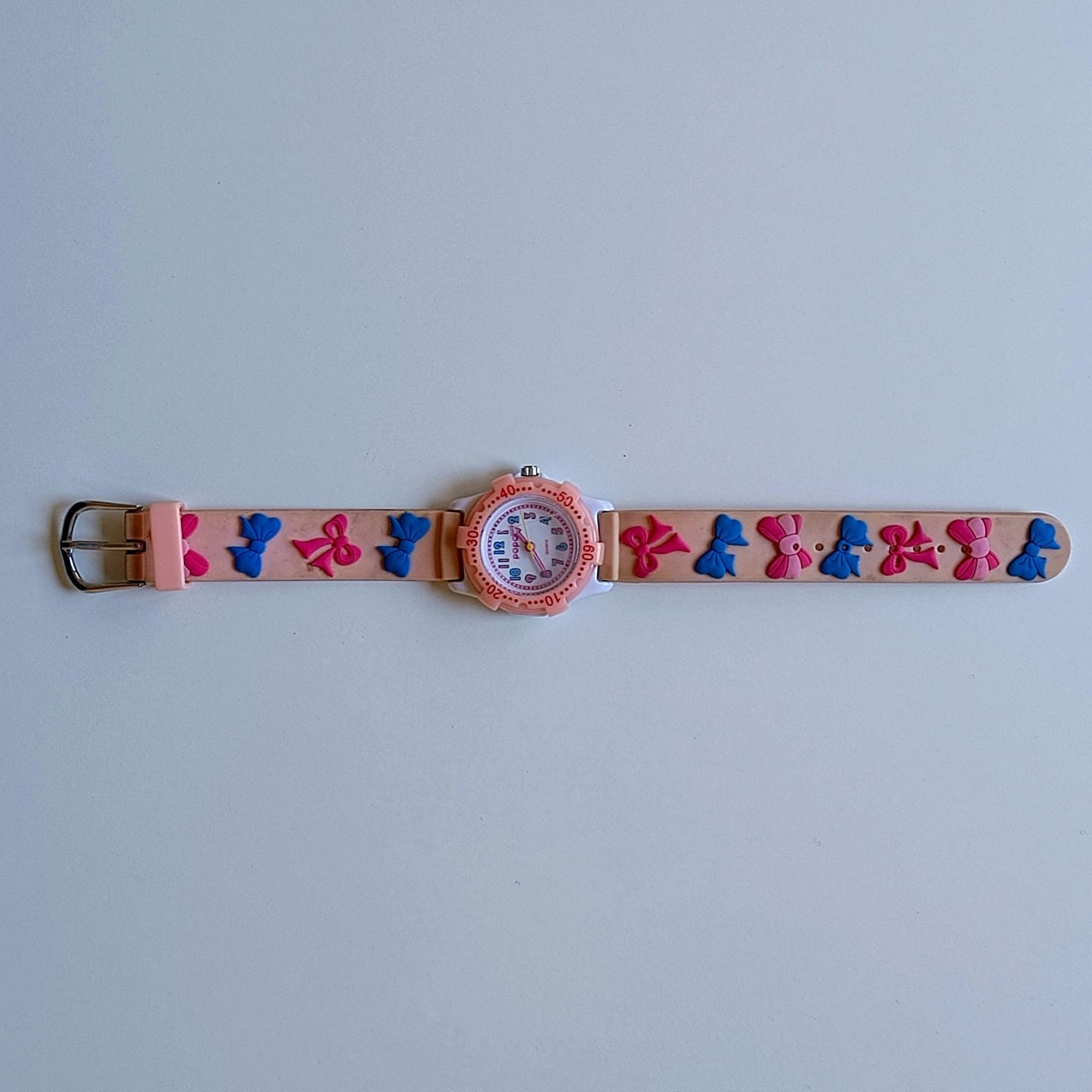 JAXIS Popo Kids Girls Watch Pink Silicone Strap Ribbon Bows Japan Movt TCL36