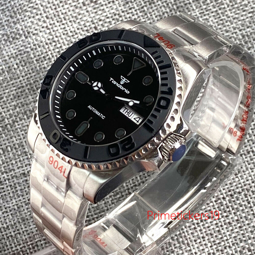 Tandorio NH36A Auto Date Weekday Automatic Men Watch Black Dial Sapphire Glass