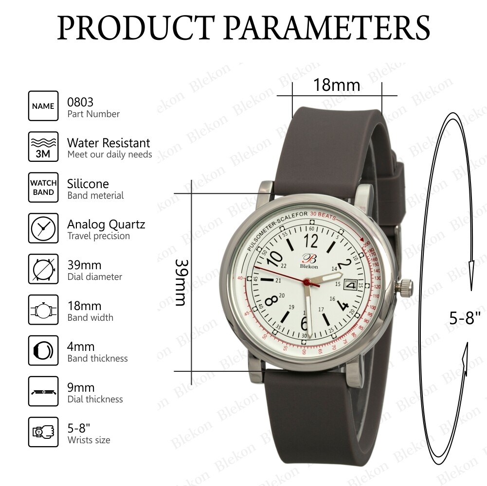 Blekon Original Nurse Watch – Detailed Date Dial Pulsometer, Silicone Band Watch