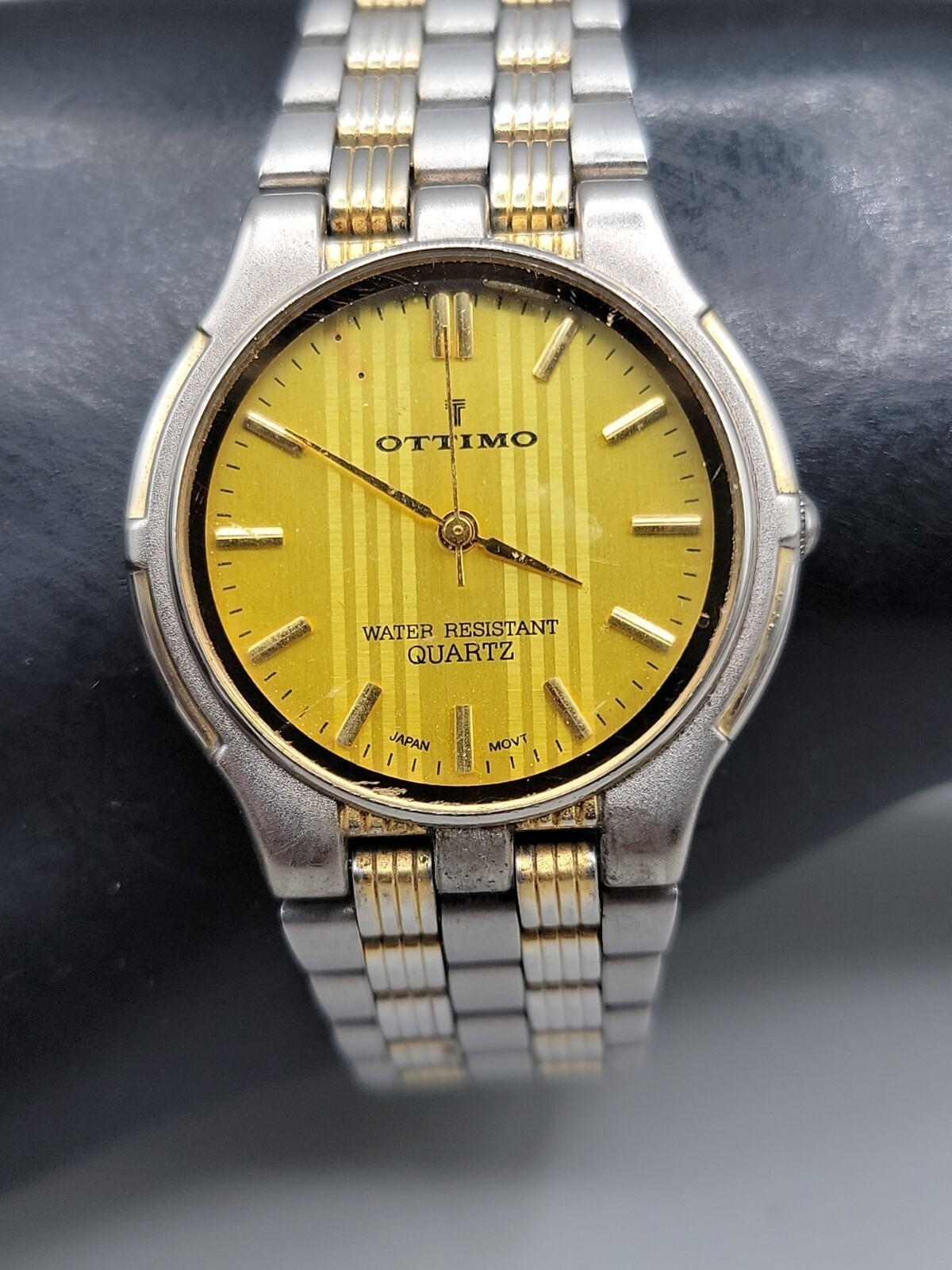 Vintage 18kgp Ottimo Unisex Quartz Watch Rare Yellow Dial 7″ 30mm
