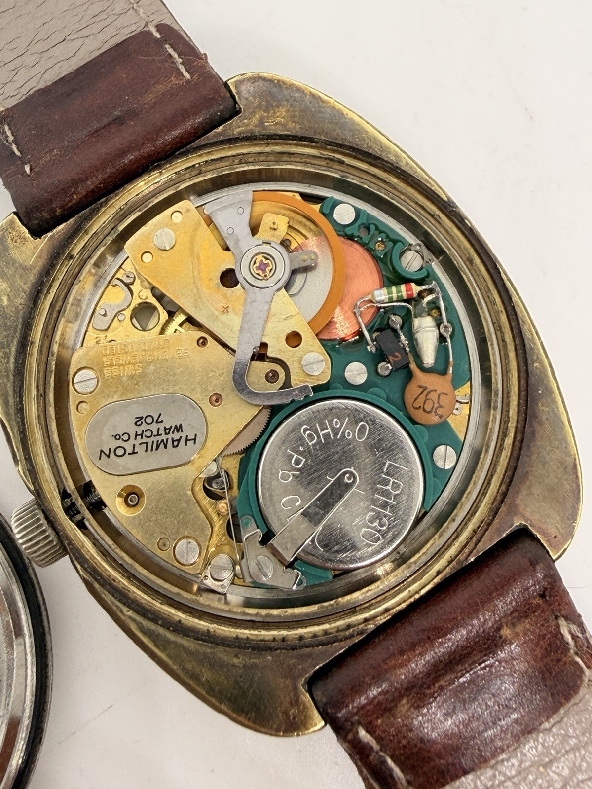 Hamilton Electronic Vintage Quartz Cushion Silver Dial Day/Date Gold Plated