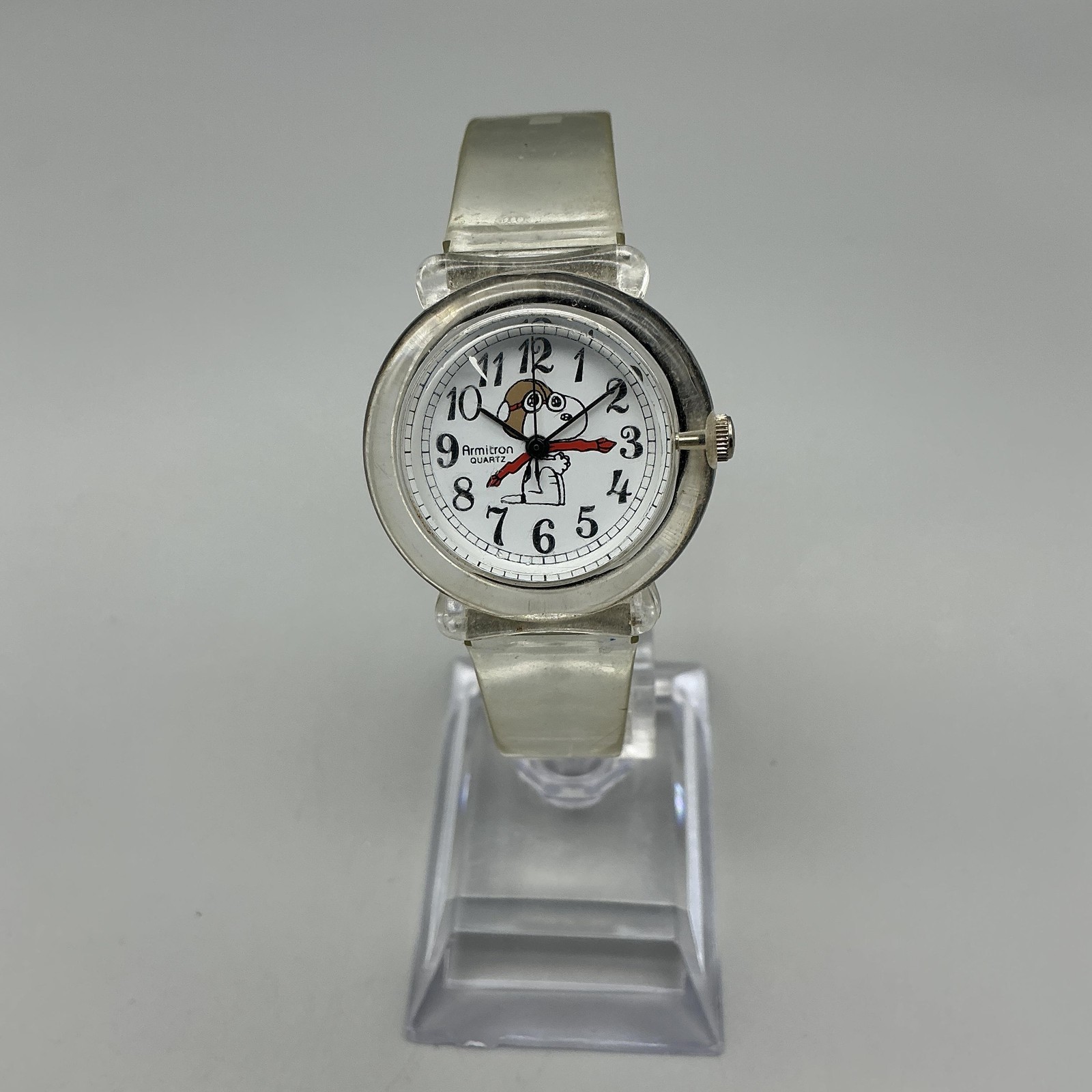 Vintage Armitron Red Baron Youth Watch 30mm Snoopy Peanuts Clear New Battery