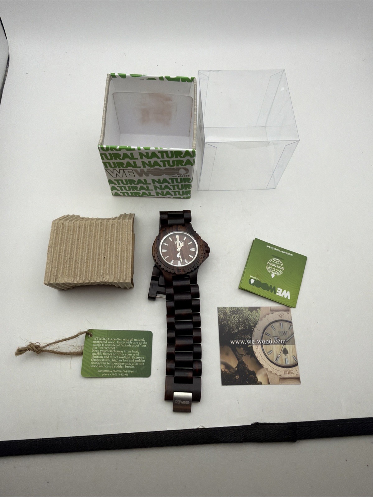 WeWOOD Date Wooden Watch Dark Brown Chocolate Wood Round Dial Analog Quartz NEW