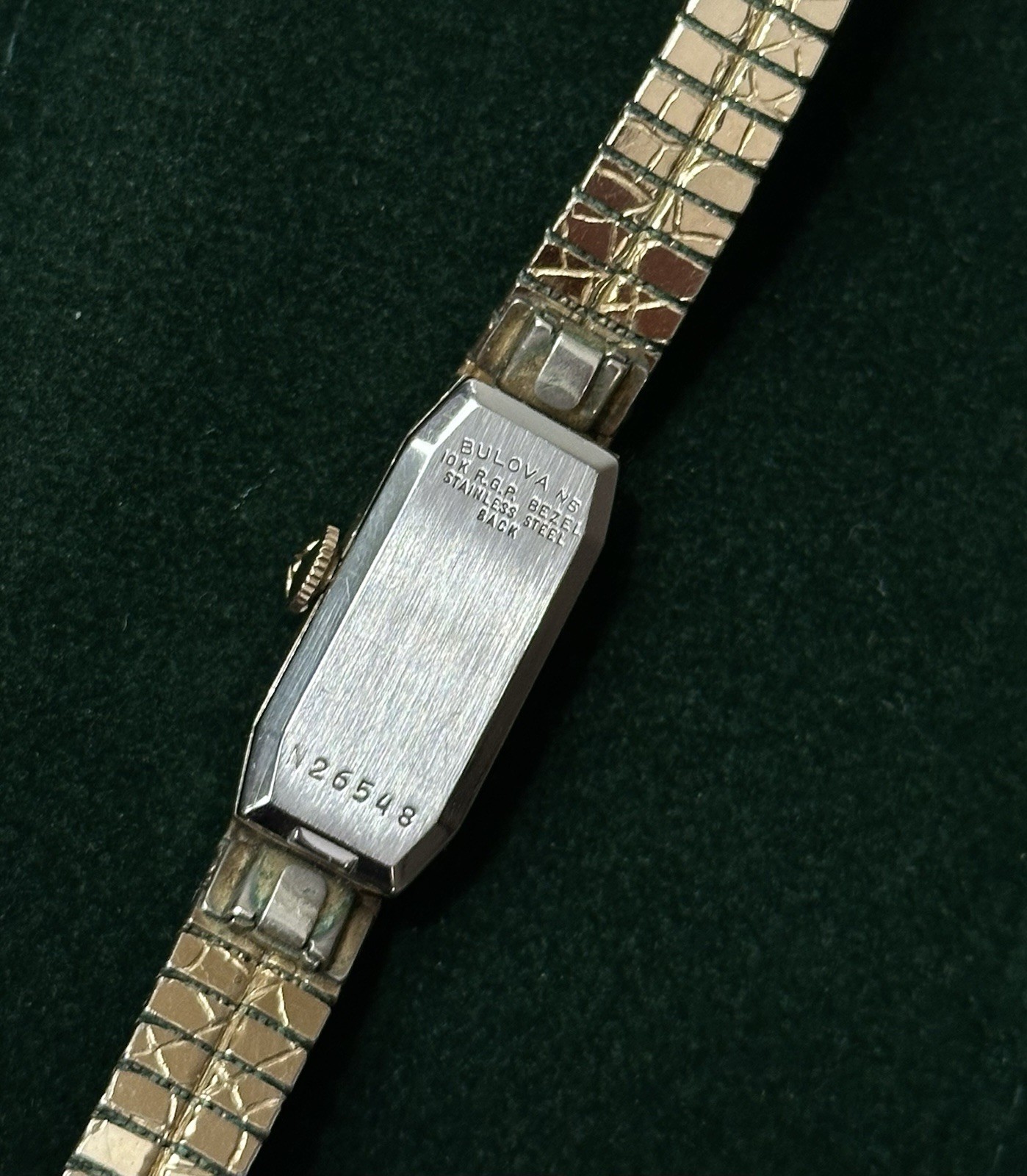 Vintage Women’s Bulova 10K RGP Tile Watch w/ Finesse 1/40 10K RGP Band. N26548