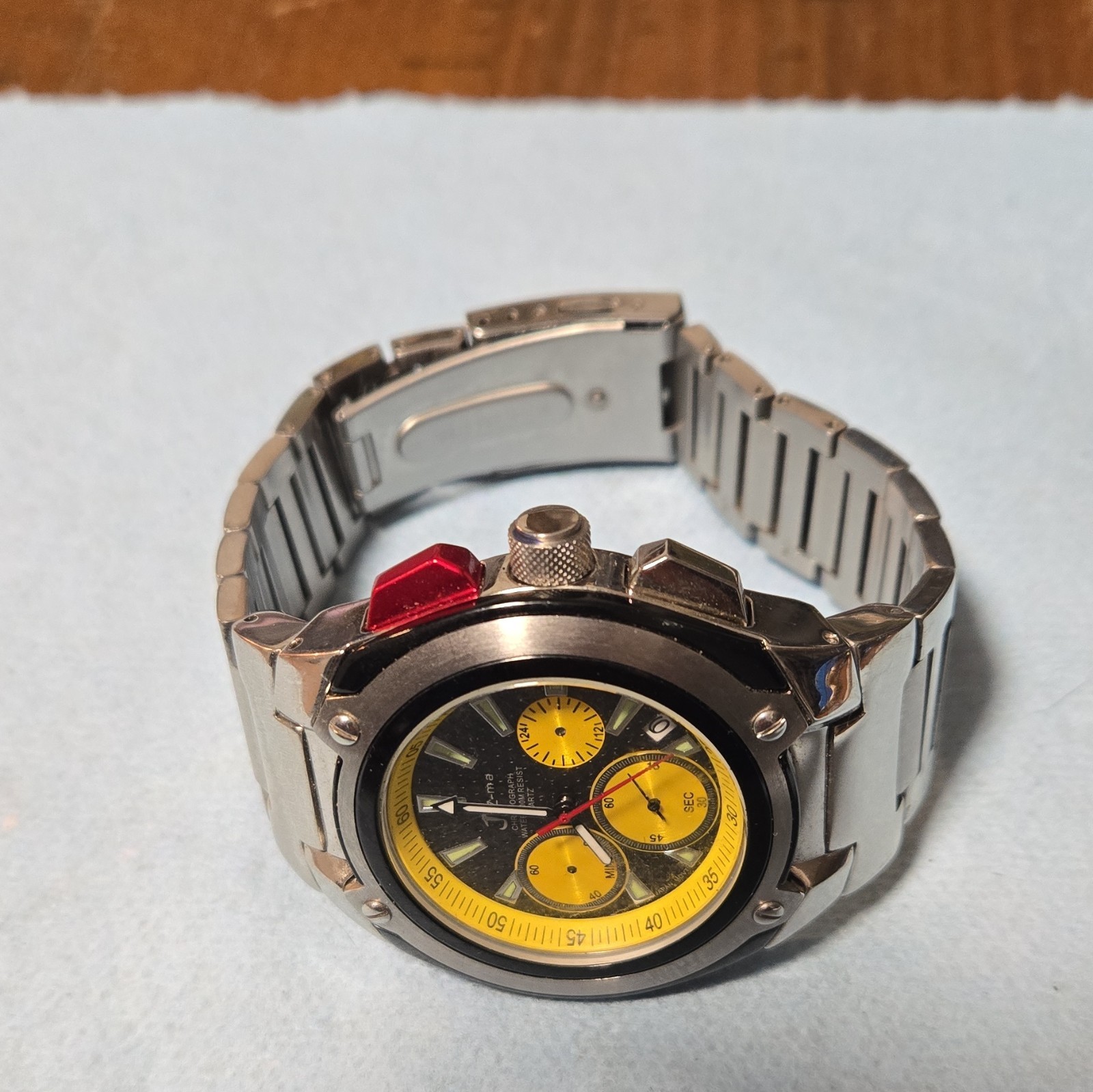 Jazma Chronograph Quartz 100m Date Silver Steel Bracelet Black/Yellow Dial