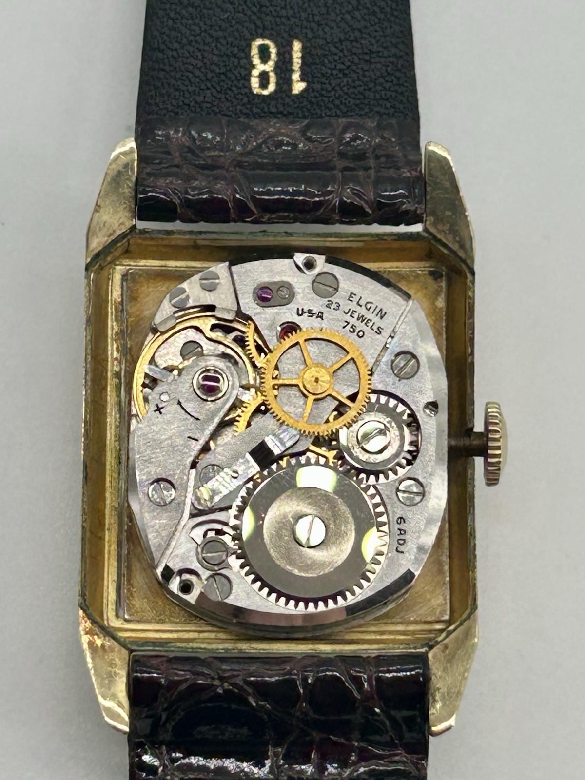 Vintage Lord Elgin 23J Cal. 750 14K Gold Filled Tank Watch 1950s Runs 24mm