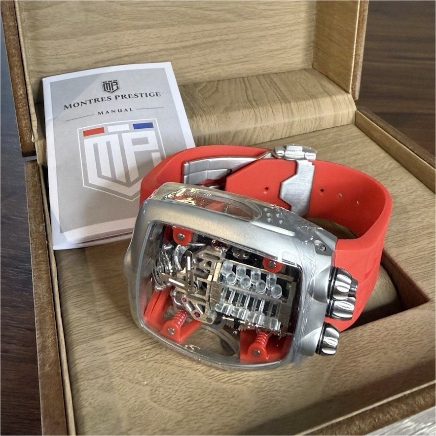 🏎️ Montres Prestige Automatic Skeleton 44mm Red Silicone Strap Watch w/ Box