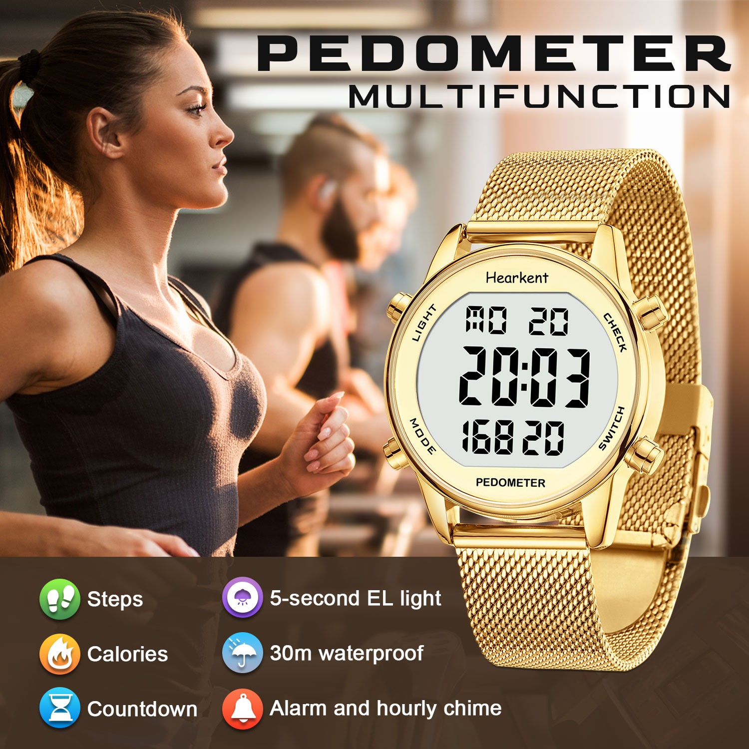 Hearkent Pedometer Watch Women’s Digital Step Counter Waterproof Running Walking