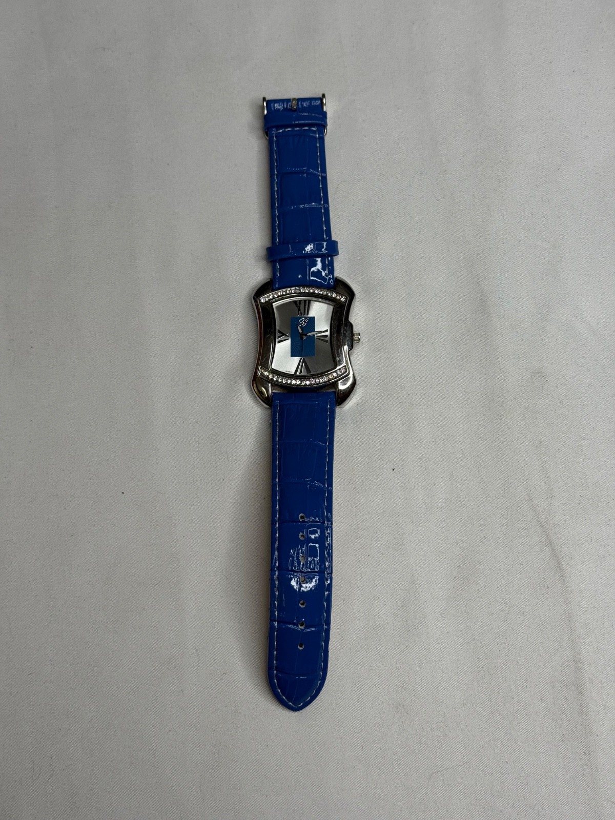 BURGI Rhinestone Barbicore Blue Croc Emboss Leather Watch BTV011 Working