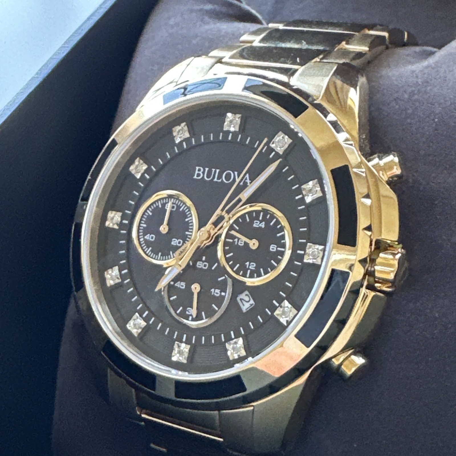 Bulova Diamond Men’s Gold Plated Stainless Steel Chronograph Quartz Watch 97D121