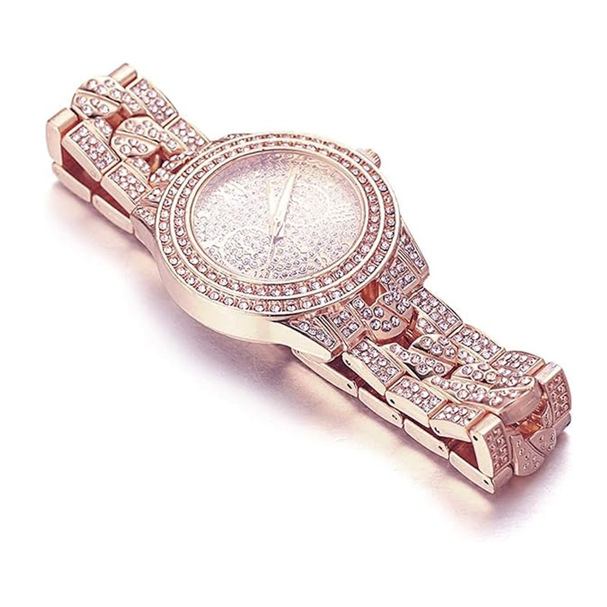 Iced Out Watch Mens Rose Gold Plated Cuban Chain Band Full VVS CZ Diamond 36mm