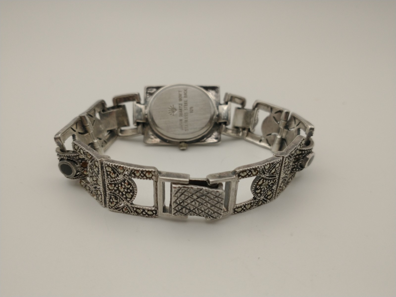 925 STERLING SILVER Marcasite & Onyx Women’s Watch, for Scrap/Repair, 36.38grams