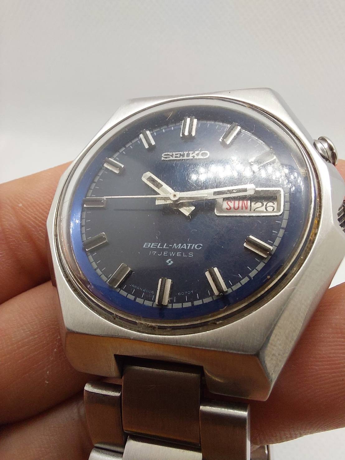 Vintage 1976 Seiko Bell-Matic Automatic Alarm System Blue Dial with Day-Date