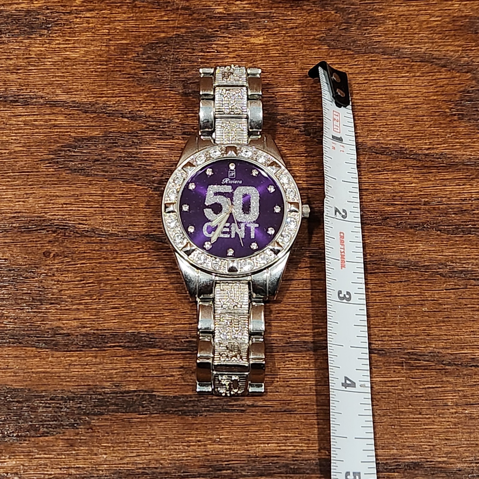 Riviera 50 Cent Stainless Steel Back Purple Watch Diamond Simulants NEED BATTERY