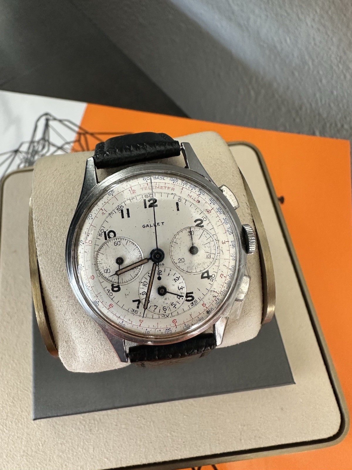 Vintage Stainless Gallet Multichron 12 Chronograph Watch~ 37mm