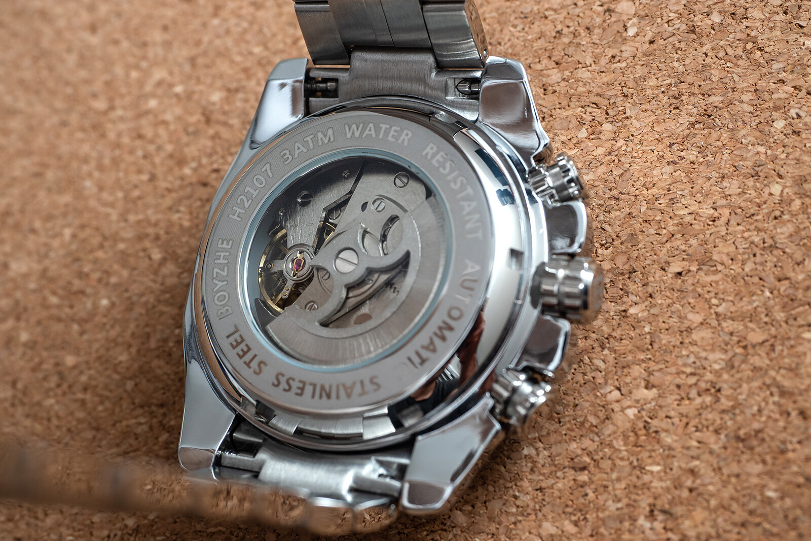 Mens Silver Chrome Black Automatic Mechanical Watch Luminous Stainless Steel