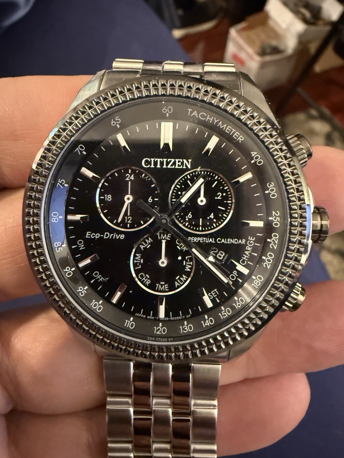 CITIZEN Collection Eco-Drive E820-R014803 Black Tachymeter Perpetual-NEW IN BOX!