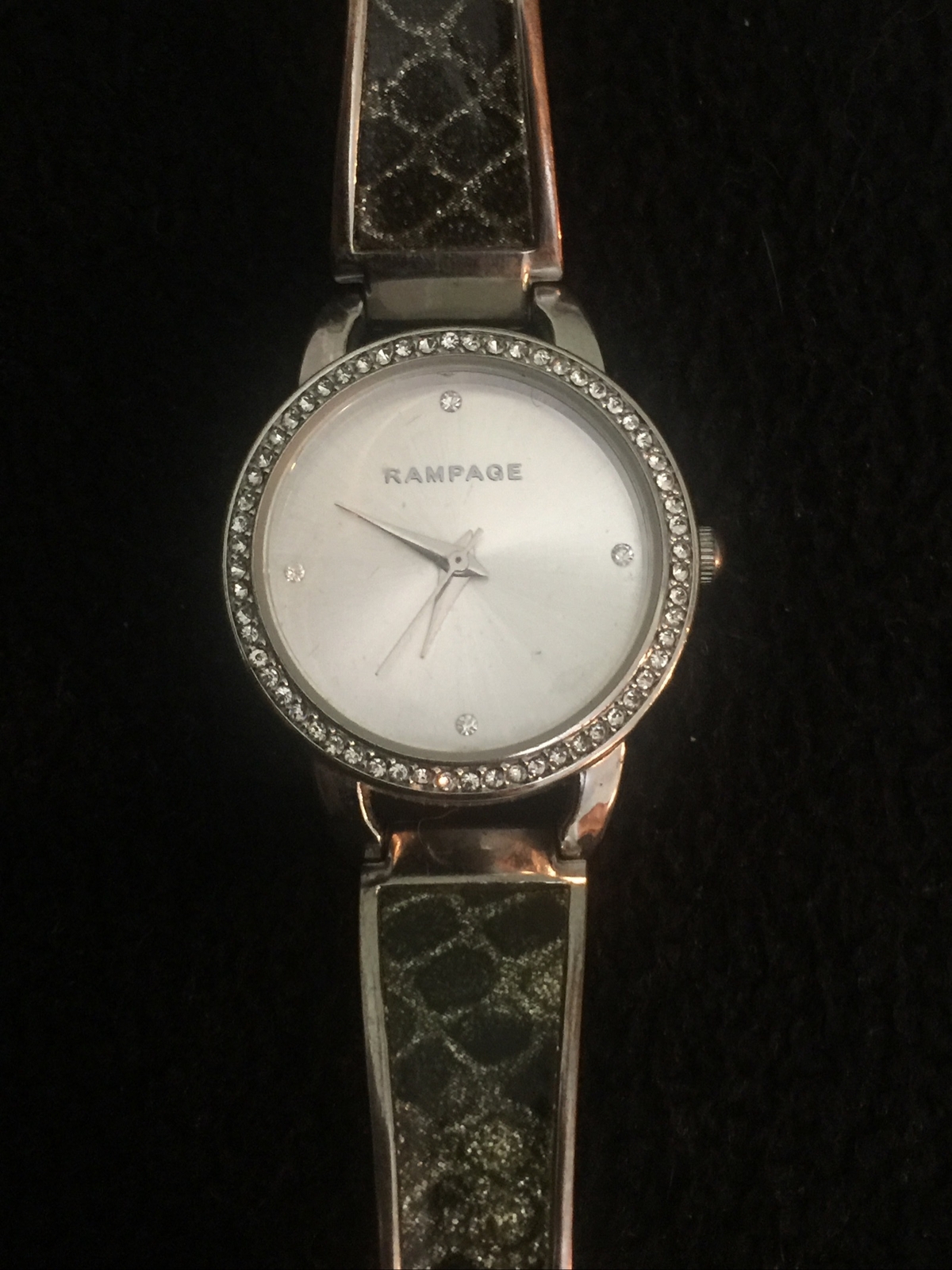 RAMPAGE,Beautiful ladies watch silver tone Cubic Zirconia bezel,New battery