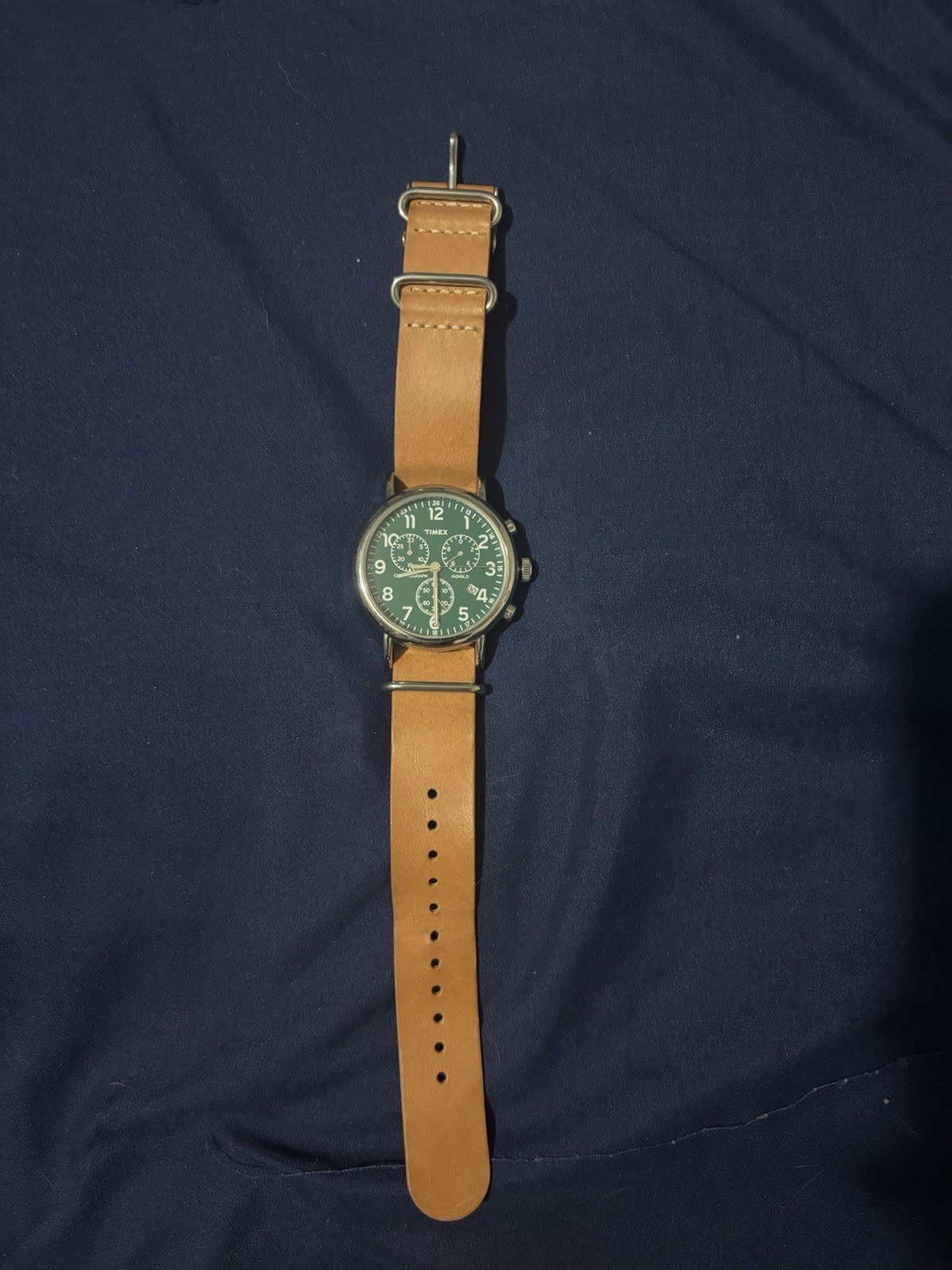 Timex Weekender Chronograph Watch 40mm TWC063800 Green Face Genuine Leather