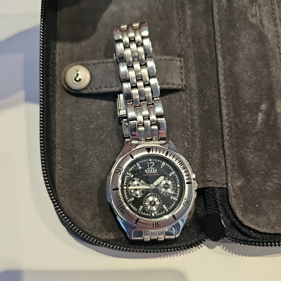 Guess Waterpro 50M/165 Feet Water-resistant Silver Watch 3 Eye Chronograph