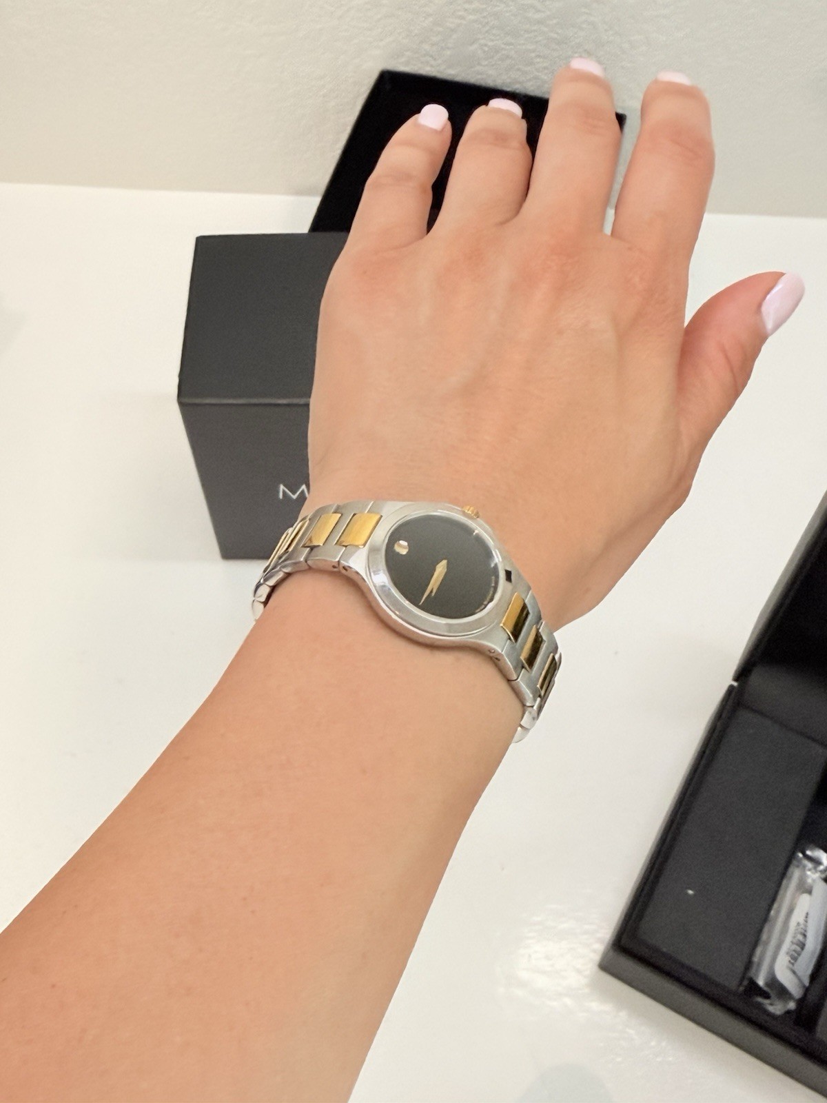 Movado Museum Women’s Two-Tone SS Bracelet Black Dial Quartz Watch w/ Box
