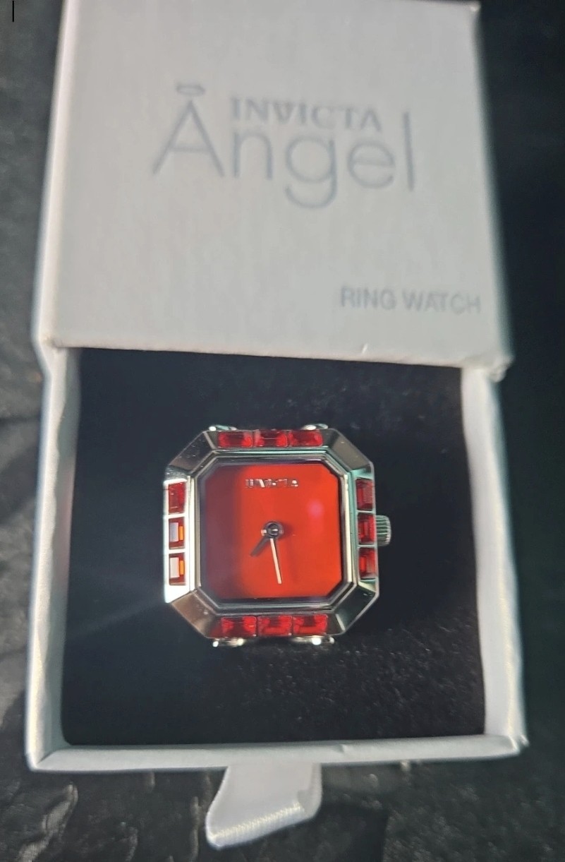 49582 Invicta Mini Angel Red Dial Gem Set Bezel Ring Watch 21.5mm