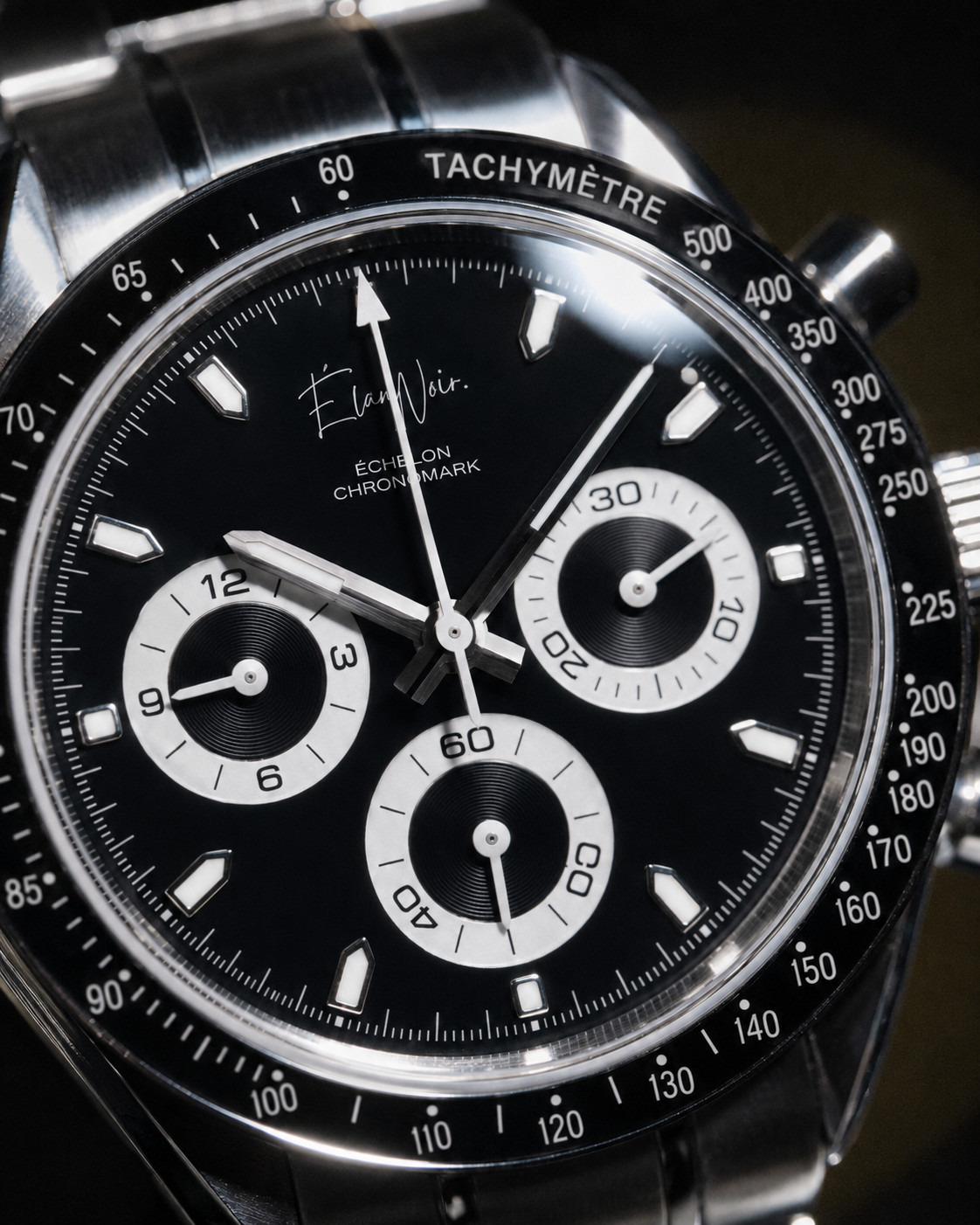 Élan Noir Chronograph Watch VK63 Black & White Sapphire Crystal Steel 40mm