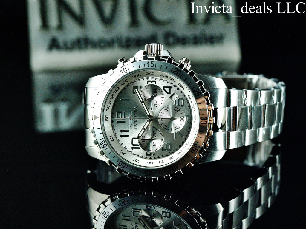 Invicta Men’s 45mm Specialty PILOT Chronograph SILVER DIAL Silver Tone SS Watch