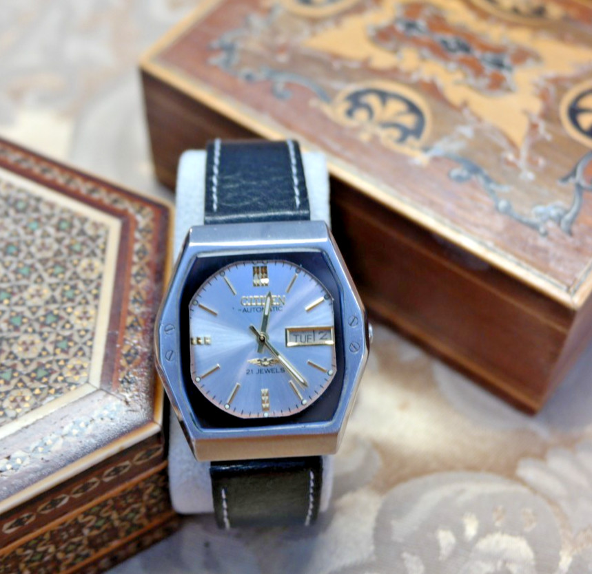 Citizen Automatic 21 Jewel Vintage Hexagonal Day/Date Watch – New Leather Band