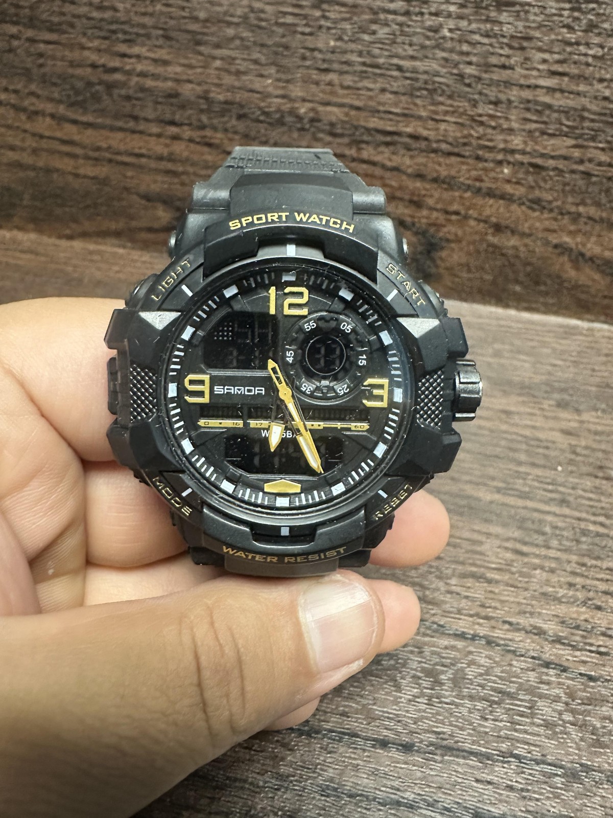SANDA Sport Watch Mens Analog Digital Black Yellow Water Resistant Rubber Strap