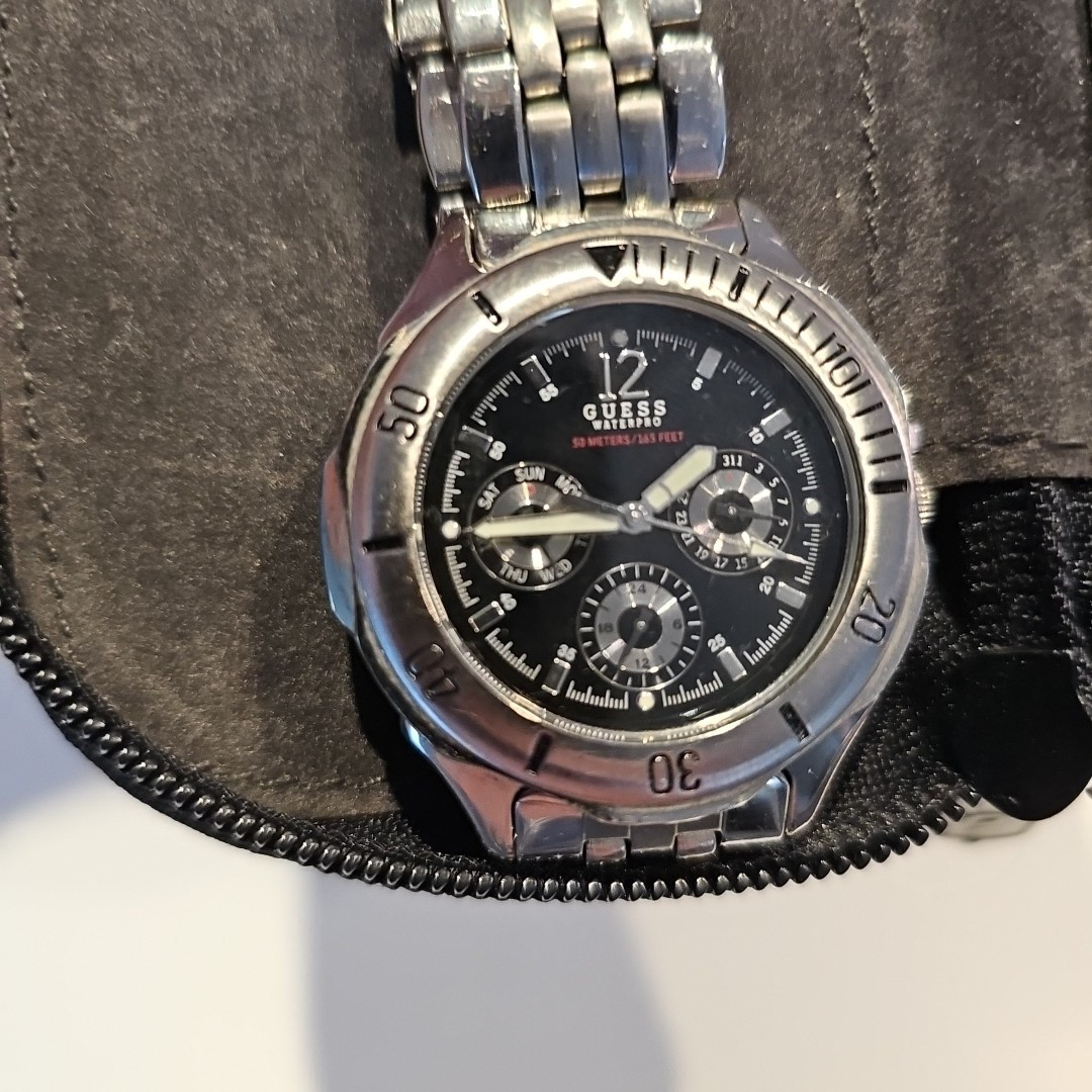 Guess Waterpro 50M/165 Feet Water-resistant Silver Watch 3 Eye Chronograph