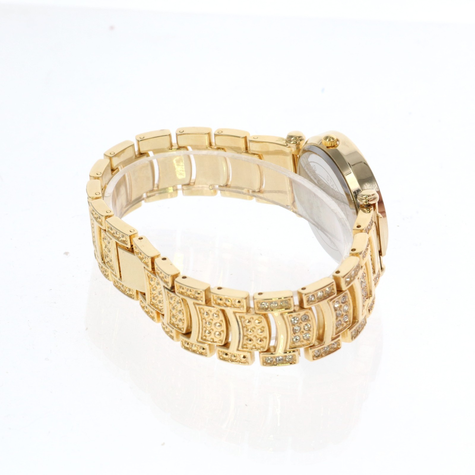 Women’s Gold Tone Fully Iced Bezel & Band Watch Black Dial 35.5mm